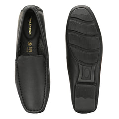 Men Premium Leather Black Casual Slip On Driving Loafers (Romson-05-Black)