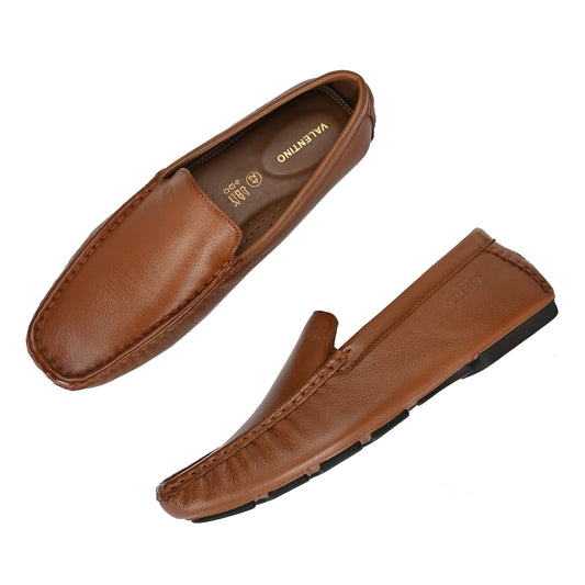 Men Premium Leather Tan Casual Slip On Driving Loafers (Romson-05-Tan)