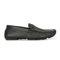 Men Premium Leather Black Casual Slip On Driving Loafers (Romson-06-Black)