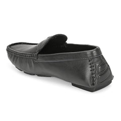 Men Premium Leather Black Casual Slip On Driving Loafers (Romson-06-Black)