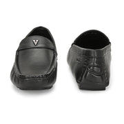 Men Premium Leather Black Casual Slip On Driving Loafers (Emporio-06-Black)
