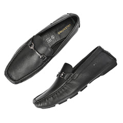 Men Premium Leather Black Casual Slip On Driving Loafers (Romson-27-Black)