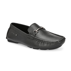 Men Premium Leather Black Casual Slip On Driving Loafers (Romson-27-Black)