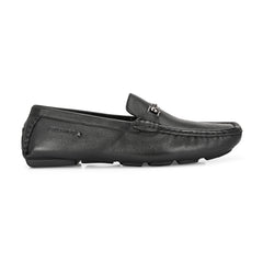 Men Premium Leather Black Casual Slip On Driving Loafers (Romson-27-Black)