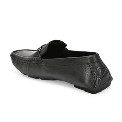 Men Premium Leather Black Casual Slip On Driving Loafers (Romson-27-Black)