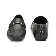 Men Premium Leather Black Casual Slip On Driving Loafers (Emporio-27-Black)