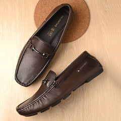 Men Premium Leather Brown Casual Slip On Driving Loafers (Romson-27-Brown-Mocca)