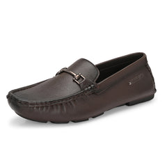 Men Premium Leather Brown Casual Slip On Driving Loafers (Romson-27-Brown-Mocca)