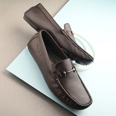 Men Premium Leather Brown Casual Slip On Driving Loafers (Romson-27-Brown-Mocca)