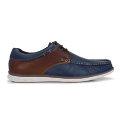 Men Premium Leather Casual Derby Shoes (Danial-55-Blue/Tan)