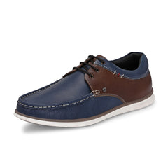 Men Premium Leather Casual Derby Shoes (Danial-55-Blue/Tan)