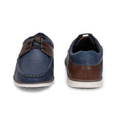 Men Premium Leather Casual Derby Shoes (Danial-55-Blue/Tan)