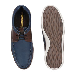 Men Premium Leather Casual Derby Shoes (Danial-55-Blue/Tan)