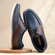 Men Premium Leather Casual Derby Shoes (Fascinate-55-Blue/Tan)