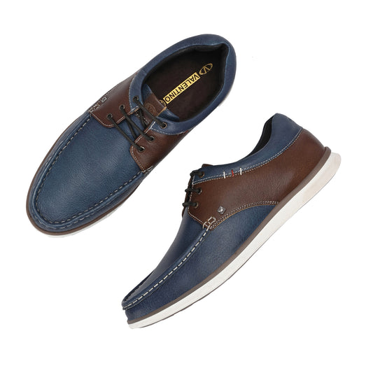 Men Premium Leather Casual Derby Shoes (Danial-55-Blue/Tan)