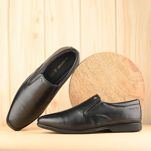 Men Premium Leather Black Slip-On Formal Shoes (Port-02)