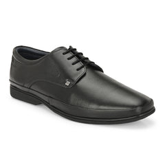 Men Premium Leather Black Lace Up Formal Derby Shoes (Port-52-Black)