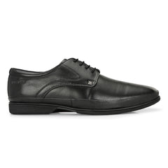 Men Premium Leather Black Lace Up Formal Derby Shoes (Port-52-Black)