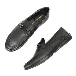 Men Premium Leather Black Slip-On Formal Shoes (Massage-31-Black)