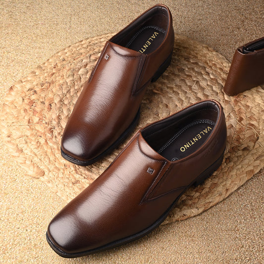 Men Premium Leather Slip-On Formal Shoes with PU Sole | Jumbo Sizes 5 UK to 14 UK (Newgen-05-Mocca)