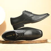 Men Premium Leather Black Lace-Up Formal Shoes | Lightweight PU Sole | Jumbo Sizes 5 UK to 14 UK (Newtop-55-Black)