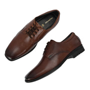 Men Premium Leather Mocca Lace-Up Formal Shoes | Lightweight PU Sole | Jumbo Sizes 5 UK to 14 UK (NewTop-55-Mocca)