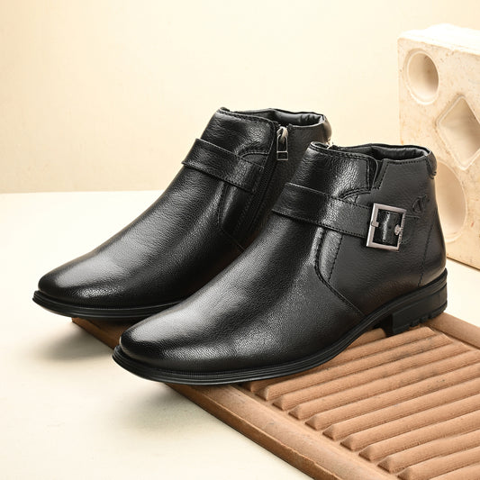 Men Premium Leather Side Zipper Ankle Boots (Newgen-85-Black)