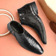 Men Premium Leather Black Formal Ankle Dual Side Zipper Boot (Pride-80-Black)