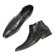 Men Premium Leather Black Formal Ankle Dual Side Zipper Boot (Pride-80-Black)