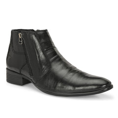 Men Premium Leather Black Formal Ankle Zipper Boot (Indus-80-Black)