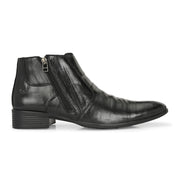 Men Premium Leather Black Formal Ankle Dual Side Zipper Boot (Pride-80-Black)