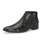 Men Premium Leather Black Formal Ankle Dual Side Zipper Boot (Pride-80-Black)