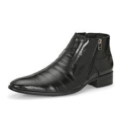 Men Premium Leather Black Formal Ankle Zipper Boot (Indus-80-Black)