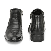 Men Premium Leather Black Formal Ankle Dual Side Zipper Boot (Pride-80-Black)