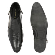 Men Premium Leather Black Formal Ankle Dual Side Zipper Boot (Pride-80-Black)