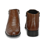 Men Premium Leather Tan Formal Ankle Zipper Boot (Pride-80-Tan)