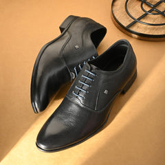 Men Premium Leather Black Lace Up Formal Derby Shoes (Ramky-72-Black)