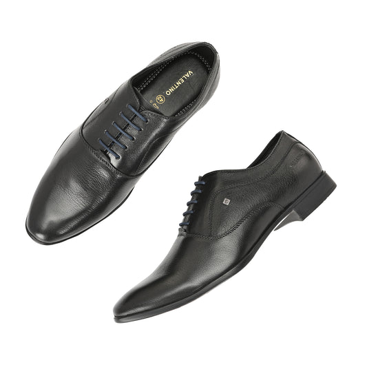 Men Premium Leather Black Lace Up Formal Derby Shoes (Ramky-72-Black)