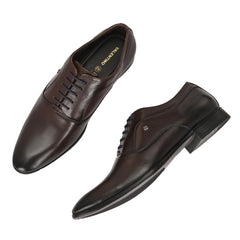 Men Premium Leather Choco Lace Up Formal Derby Shoes (Ramky-72-Choco)