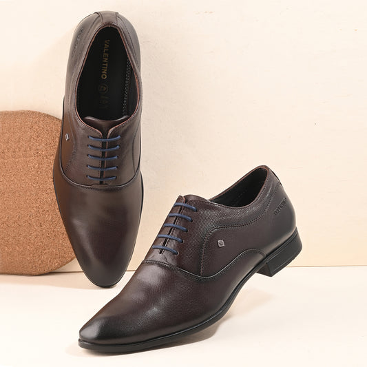 Men Premium Leather Choco Lace Up Formal Derby Shoes (Ramky-72-Choco)