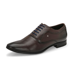 Men Premium Leather Choco Lace Up Formal Derby Shoes (Ramky-72-Choco)