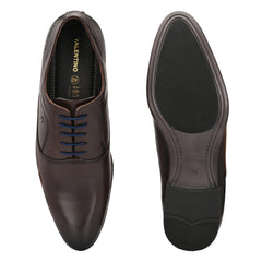 Men Premium Leather Choco Lace Up Formal Derby Shoes (Ramky-72-Choco)