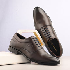 Men Premium Leather Choco Lace Up Formal Derby Shoes (Ramky-72-Choco)