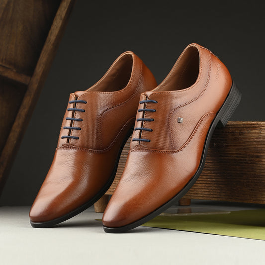 Men Premium Leather Tan Lace Up Formal Derby Shoes (Ramky-72-Teak)