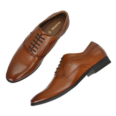 Men Premium Leather Tan Lace Up Formal Derby Shoes (Ramky-72-Teak)