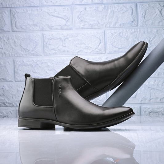 Men Premium Leather Black Chelsea Boot (Ramky-85-Black)