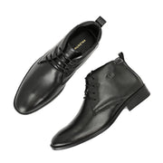 Men Premium Leather Black Lace-Up Formal Derby Shoes (Amazona-75-Black)