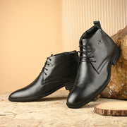 Men Premium Leather Black Lace-Up Formal Derby Shoes (Amazona-75-Black)