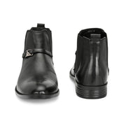 Men Premium Leather Black Formal Chelsea Ankle Boot (Amazona-95-Black)