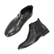 Men Premium Leather Black Formal Chelsea Ankle Boot (Amazona-95-Black)